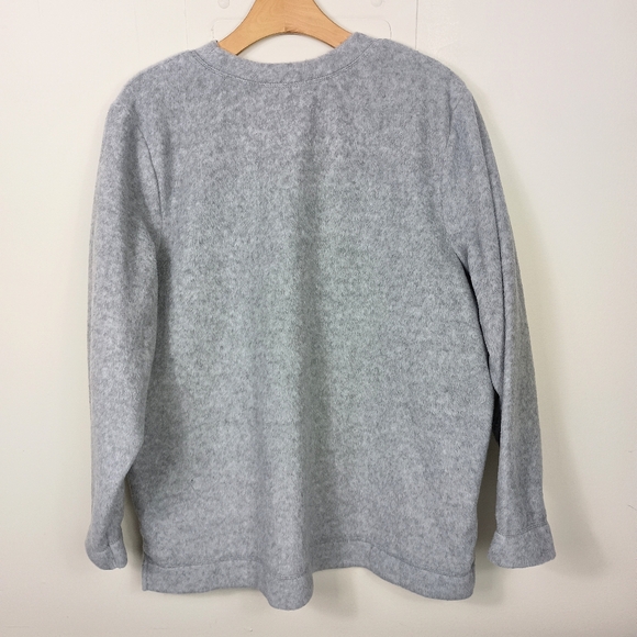 Quacker Factory Womens Fleece Sweater XL Gray Rhinestone Crew Sweatshirt Pockets - Picture 2 of 9